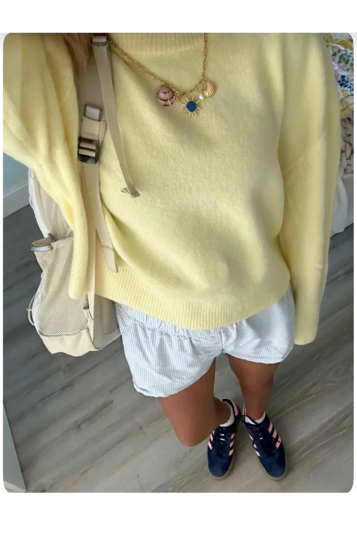 Kadın Sarı Bisiklet Yaka Balon Kol Oversize Triko Kazak