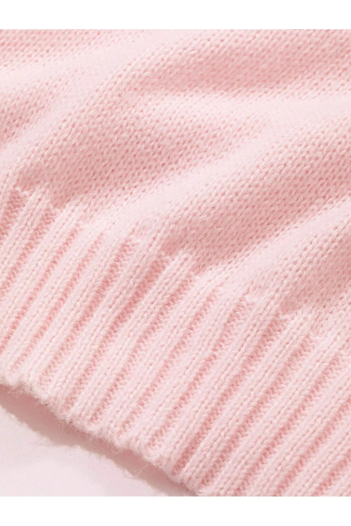 Kadın Pembe Bisiklet Yaka Balon Kol Oversize Triko Kazak