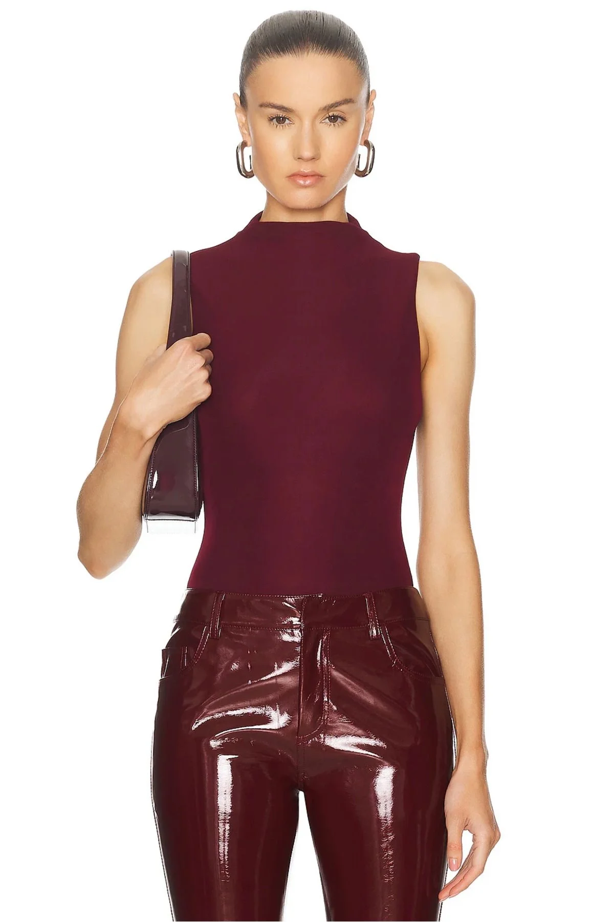 MetuCa Kadın Bordo Balıkçı Yaka Kolsuz Çift Katlı Tanga Kesim Sandy Bodysuit