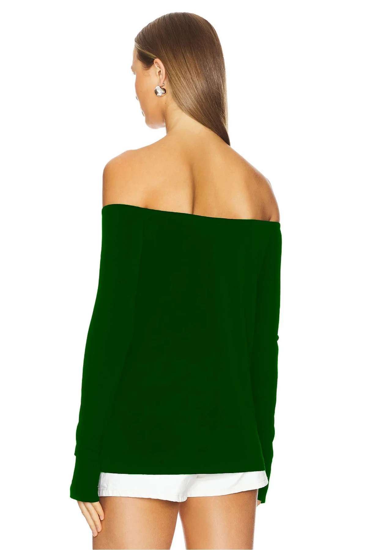 Kadın Koyu Yeşil Madonna Yaka Uzun Kollu Parmak Geçmeli Sandy Kumaş Bluz