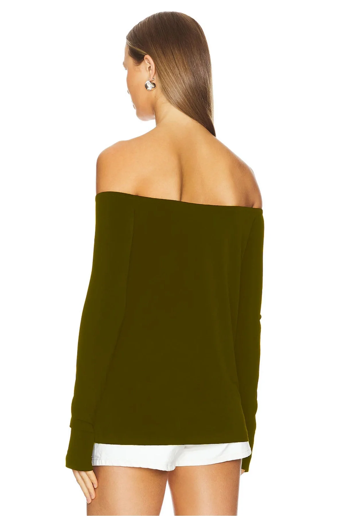 Kadın Haki Madonna Yaka Uzun Kollu Parmak Geçmeli Sandy Kumaş Bluz