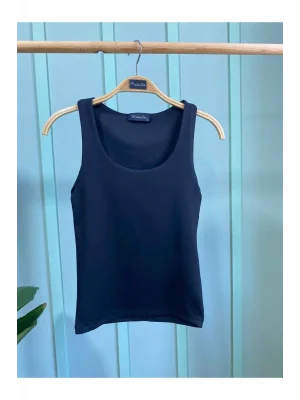 Kadın Siyah Yuvarlak Yaka Sandy Kumaş Atlet