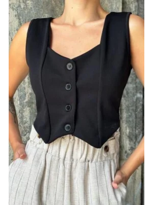 Kadın Siyah Likralı Yelek