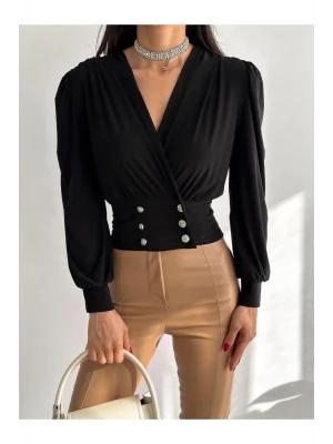 Kadın Kruvaze Yaka Düğmeli Bluz - Zarafet Ve Şıklık