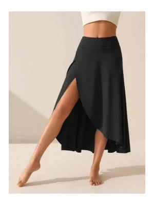 MetuCa Kadın Yüksek Bel Cepli Asimetrik Yırtmaçlı İçi Şortlu Taytlı Etek - Siyah