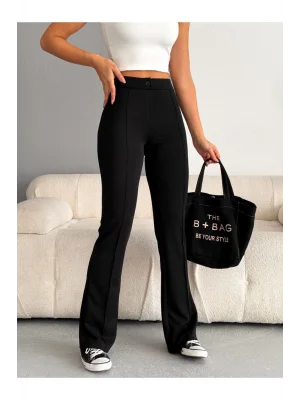 MetuCa Kadın Yüksek Bel Önü Dikişli İspanyol Paça Vücudu Saran Krep Kumaş Pantolon - Siyah