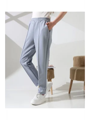 Kadın Yüksek Bel Lastikli Düz Renk Cepli Çizgili Bilek Boy Scuba Kumaş Jogger Pantolon