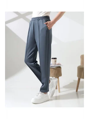 MetuCa Kadın Yüksek Bel Beli Lastikli Önü Dikişli Scuba Kumaş Jogger Pantolon - Mavi Gri