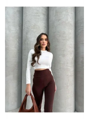 MetuCa Kadın Yüksek Bel Toparlayıcı Vücudu Saran Scuba Kumaş İspanyol Paça Tayt Pantolon - Bordo