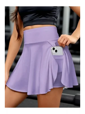 MetuCa Kadın Yüksek Bel Cepli Kloş Kesim Şortlu Vücudu Saran Tenis Etek - Lila