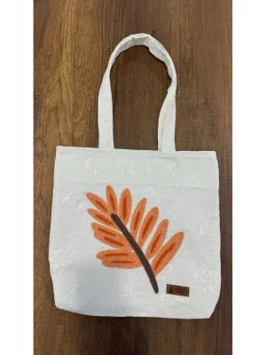 MetuCa Kadın Mercan Nakışlı Havlu Kumaş Geniş Hacimli Yazlık Model Plaj Çantası - Beyaz