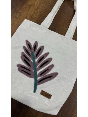 MetuCa Kadın Mercan Nakışlı Havlu Kumaş Geniş Hacimli Yazlık Model Plaj Çantası - Beyaz