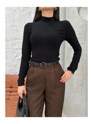 MetuCa Kadın Yüksek Bel Pileli Havuç Paça Klasik Kumaş Pantolon - Kahverengi