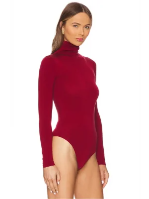MetuCa Kadın Bordo Balıkçı Yaka Uzun Kollu İpek Jarse Kumaş Tanga Kesim Bodysuit Zıbın