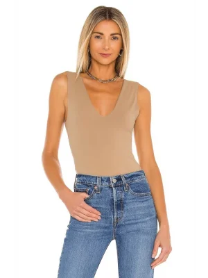 Kadın Bej Sıfır Kol Çift Kat İpek Jarse Bodysuit