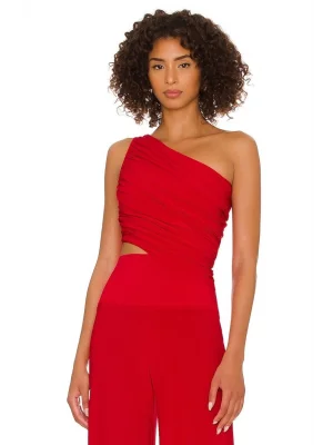 MetuCa Kadın Kırmızı Tek Omuz Drapeli Jarse Kumaş Asimetrik Vücudu Saran Crop Top Bluz Büstiyer