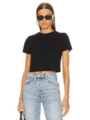 Kadın Kısa Kol Basic Çift Kat İpek Jarse Crop Top