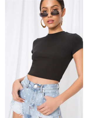 Kadın Kısa Kol Ipek Jarse Crop Top