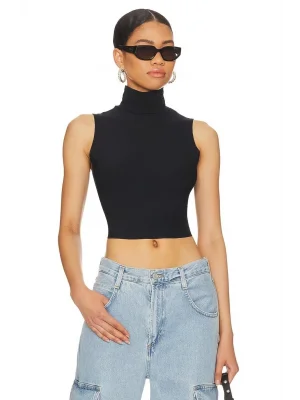 Kadın Sıfır Kol Balıkçı Yaka Çift Kat İpek Jarse Crop Top