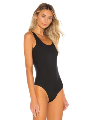 MetuCa Kadın Siyah U Yaka Kalın Askılı Jarse Kumaş Vücudu Saran Tanga Kesim Bodysuit Zıbın