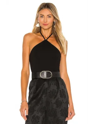 Kadın Siyah Boyundan Bağlamalı Ipek Jarse Bodysuit