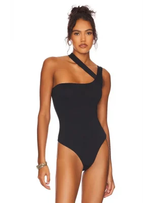 Kadın Siyah Çapraz Askılı Tek Omuz Bodysuit