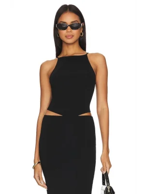 Kadın Siyah Sıfır Kol Asimetrik Kesim Ipek Jarse Crop Top