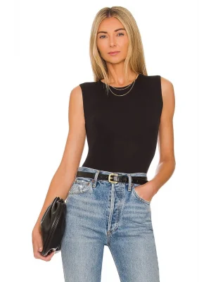 Kadın Siyah Sıfır Kol Ipek Jarse Bodysuit