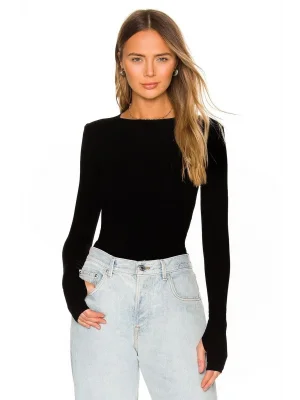 Kadın Siyah Sıfır Yaka Parmak Geçmeli Bodysuit