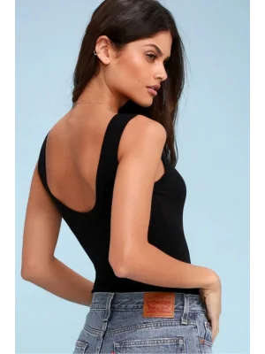 Kadın Siyah Sırt Dekolte Ipek Jarse Bodysuit