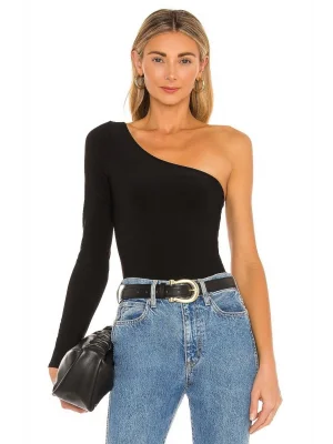 Kadın Siyah Tek Omuz Dekolteli Ipek Jarse Bodysuit