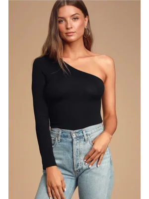 Kadın Siyah Tek Omuz Ipek Jarse Body