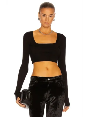 Kadın Siyah Uzun Kollu Crop Top