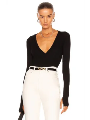 Kadın Siyah Uzun Kollu Ipek Jarse Bodysuit