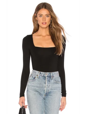 Kare Yaka İpek Jarse Bodysuit