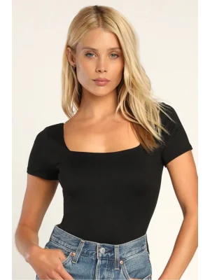 Kısa Kol Kare Yaka Ipek Jarse Bodysuit