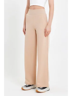 MetuCa Kadın Bej Korsaj Yüksek Bel Cepli Palazzo Geniş Paça Krep Kumaş Pantolon