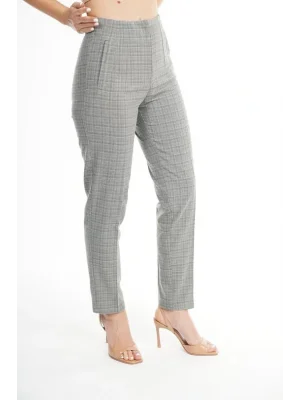 MetuCa Kadın Gri Kareli Yüksek Bel Pens Detaylı Havuç Kesim Kumaş Pantolon