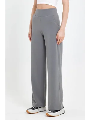 MetuCa Kadın Gri Korsaj  Yüksek Bel Cepli Palazzo Geniş Paça Krep Kumaş Pantolon