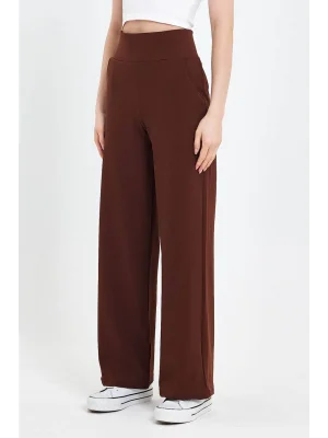 MetuCa Kadın Kahverengi Korsaj  Yüksek Bel Cepli Palazzo Geniş Paça Krep Kumaş Pantolon