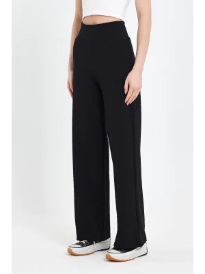 MetuCa Kadın Siyah Korsaj  Yüksek Bel Cepli Palazzo Geniş Paça Krep Kumaş Pantolon