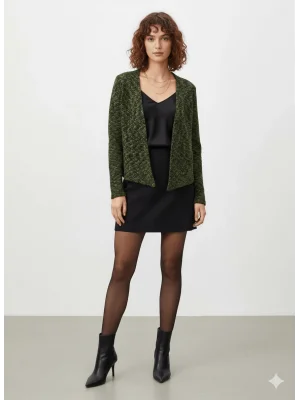 MetuCa Kadın Yeşil Siyah Melanj Yakasız Regular Fit Düğmesiz Triko Ceket Hırka