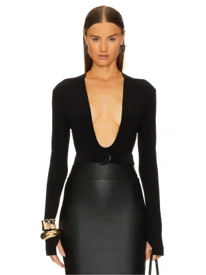 Parmak Geçmeli V Yaka Bodysuit