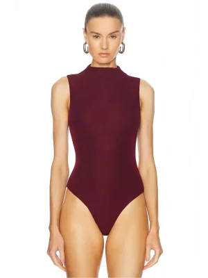 MetuCa Kadın Bordo Dik Yaka Kolsuz Jarse Kumaş Vücudu Saran Tanga Kesim Bodysuit Zıbın