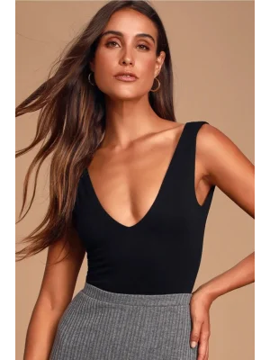 Siyah Sırt Dekolte Ipek Jarse Bodysuit