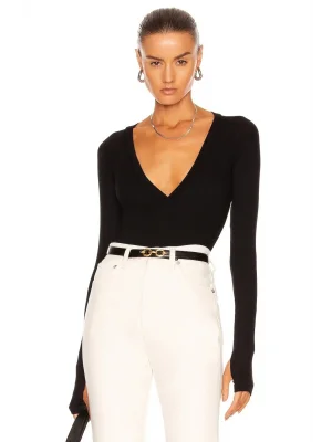 Siyah Uzun Kollu Parmak Geçmeli Body