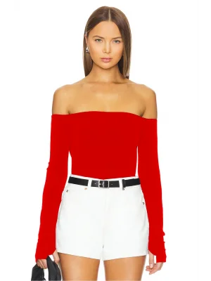 MetuCa Kadın Kırmızı Madonna Yaka Uzun Kollu Parmak Geçmeli Sandy Kumaş Bluz