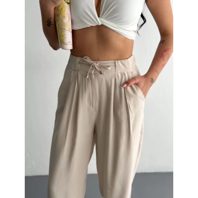 Kadın Yüksel Bel Rahat Paça Pantalon - Kırık Beyaz