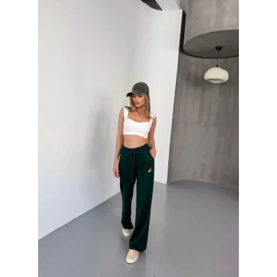Osy Modal Yumuşak Dokulu Kumaş Nakış işlemeli Rahat Bol Paça Eşofman Pantalon - Siyah