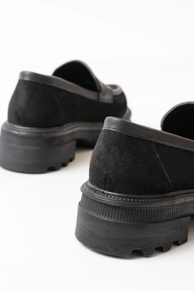 746-759 Siyah Süet Günlük Yüksek Tabanlı Loafer Ayakkabı